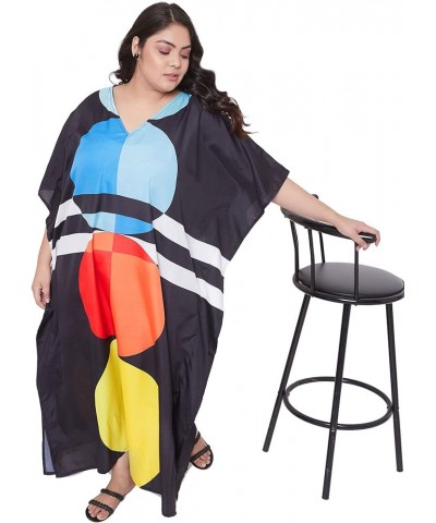 Gypsie Blu Ladies Kaftan Kimono Maxi Style Dress Plus Size Caftan Long Swimsuit Cover up Beach Dress for Women Black Geometri...