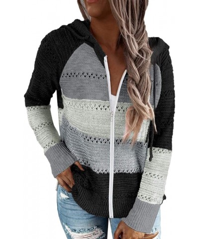 Women's Color Block Knit Hoodies Sweaters V Neck Drawstring Lightweight Pullover Sweatshirts & Zip up 8-black $20.14 Hoodies ...