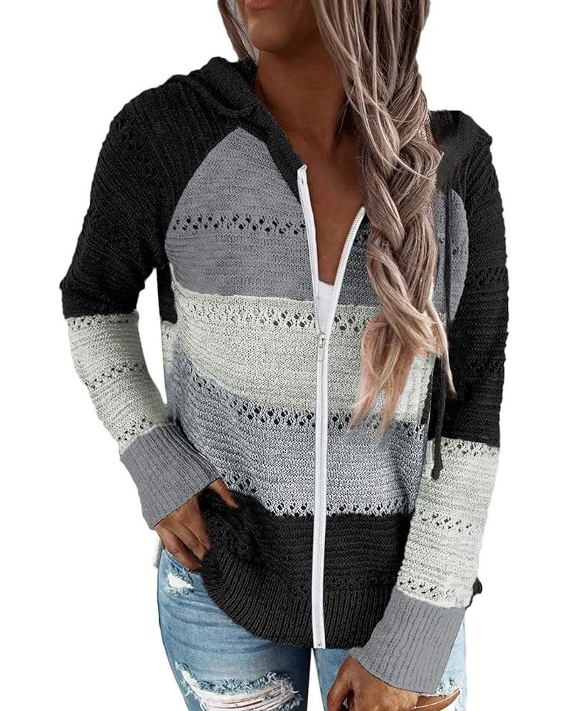 Women's Color Block Knit Hoodies Sweaters V Neck Drawstring Lightweight Pullover Sweatshirts & Zip up 8-black $20.14 Hoodies ...