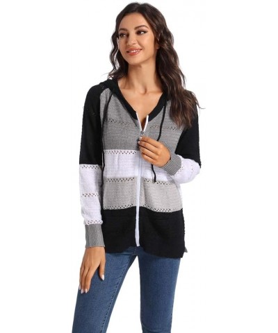 Women's Color Block Knit Hoodies Sweaters V Neck Drawstring Lightweight Pullover Sweatshirts & Zip up 8-black $20.14 Hoodies ...