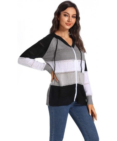 Women's Color Block Knit Hoodies Sweaters V Neck Drawstring Lightweight Pullover Sweatshirts & Zip up 8-black $20.14 Hoodies ...