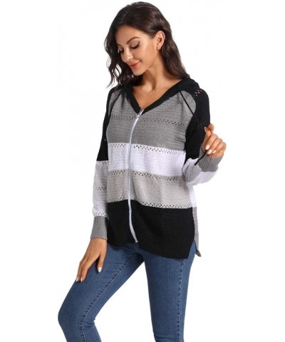 Women's Color Block Knit Hoodies Sweaters V Neck Drawstring Lightweight Pullover Sweatshirts & Zip up 8-black $20.14 Hoodies ...