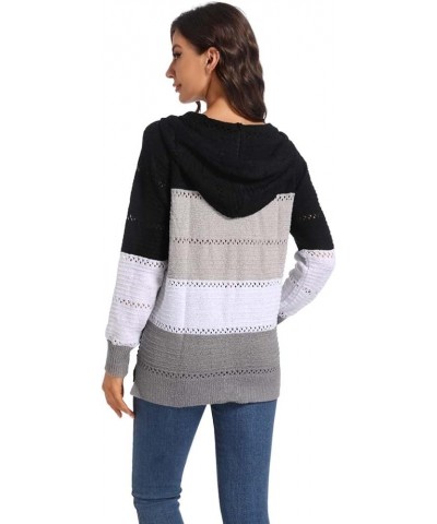 Women's Color Block Knit Hoodies Sweaters V Neck Drawstring Lightweight Pullover Sweatshirts & Zip up 8-black $20.14 Hoodies ...