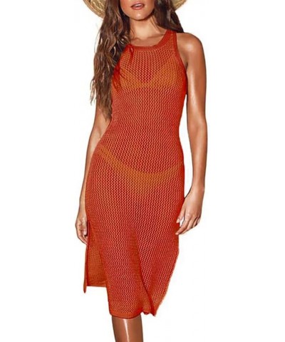 Crochet Cover Ups for Swimwear Women Knit Beach Cover Up Dress Summer Beachwear F-deep Red $15.58 Swimsuits