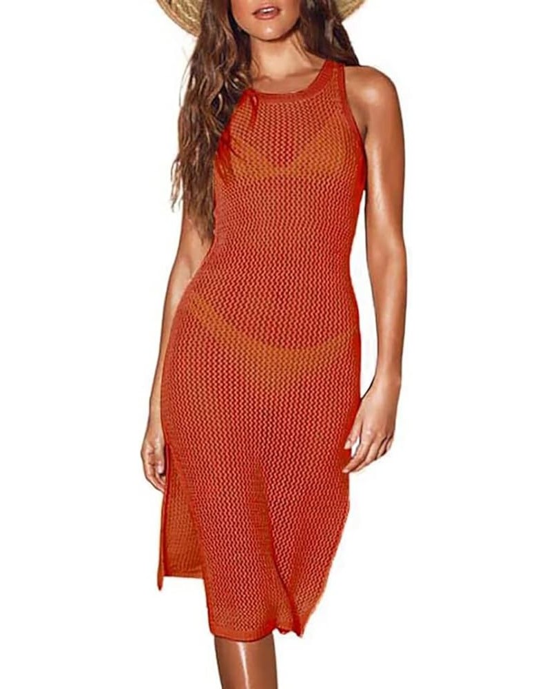 Crochet Cover Ups for Swimwear Women Knit Beach Cover Up Dress Summer Beachwear F-deep Red $15.58 Swimsuits