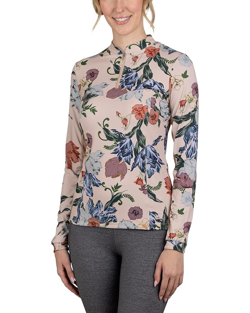 Printed Base Layer Women's Activewear | 1/4 Zip Long Sleeve Sun Protection | Golf, Equestrian, Outdoor Apparel Mocha Floral $...