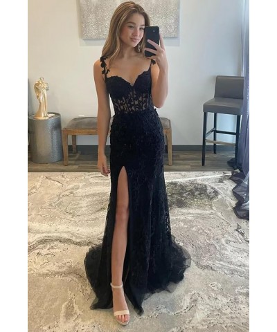 Women's Lace Mermaid Prom Dresses Long with Slit 2024 Spaghetti Straps Backless Formal Evening Gowns RA008 Pink $52.24 Dresses