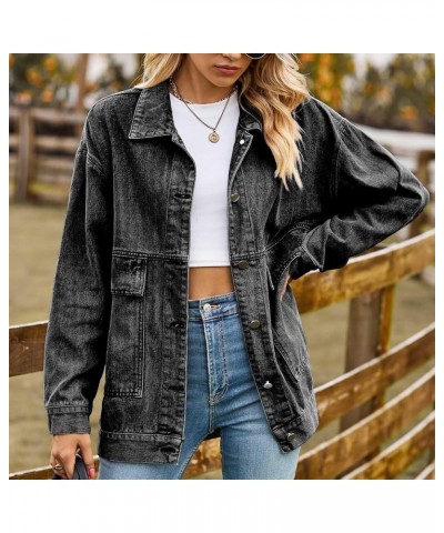 Womens Denim Jacket Western Plain Casual Fall Shacket Collar Button Down Loose Fit Denim Jacket for Women 2024 Q-j65 Gray $8....