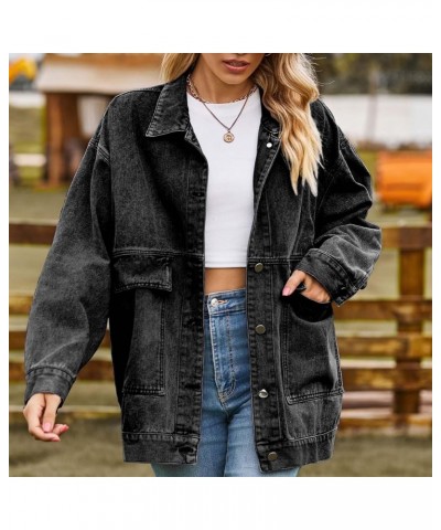 Womens Denim Jacket Western Plain Casual Fall Shacket Collar Button Down Loose Fit Denim Jacket for Women 2024 Q-j65 Gray $8....