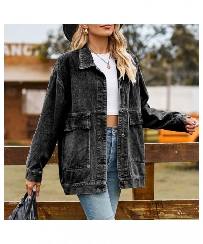 Womens Denim Jacket Western Plain Casual Fall Shacket Collar Button Down Loose Fit Denim Jacket for Women 2024 Q-j65 Gray $8....