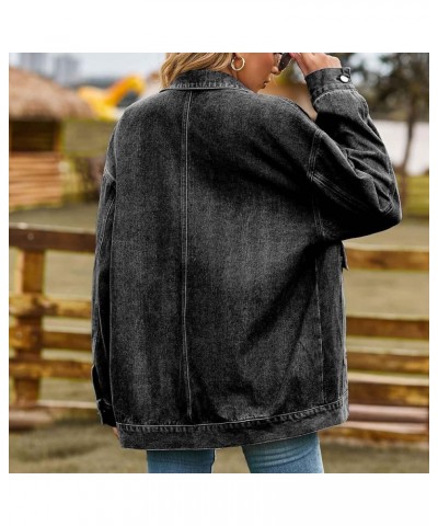 Womens Denim Jacket Western Plain Casual Fall Shacket Collar Button Down Loose Fit Denim Jacket for Women 2024 Q-j65 Gray $8....