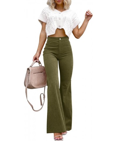 High Waisted Corduroy Pants for Women Vintage Flare Pants Bell Bottom Trousers with Pockets Army Green $9.53 Pants