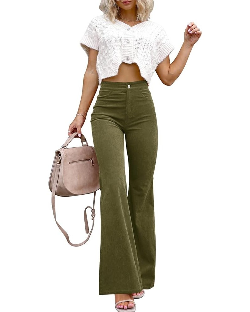 High Waisted Corduroy Pants for Women Vintage Flare Pants Bell Bottom Trousers with Pockets Army Green $9.53 Pants