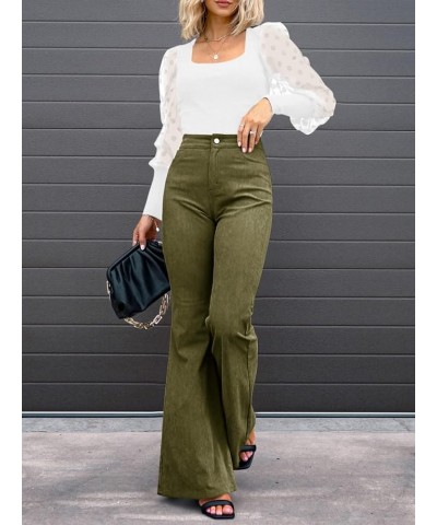 High Waisted Corduroy Pants for Women Vintage Flare Pants Bell Bottom Trousers with Pockets Army Green $9.53 Pants