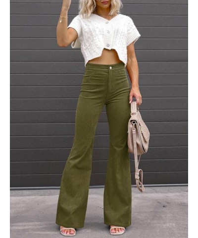 High Waisted Corduroy Pants for Women Vintage Flare Pants Bell Bottom Trousers with Pockets Army Green $9.53 Pants