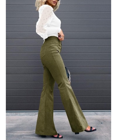 High Waisted Corduroy Pants for Women Vintage Flare Pants Bell Bottom Trousers with Pockets Army Green $9.53 Pants