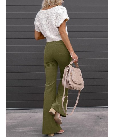 High Waisted Corduroy Pants for Women Vintage Flare Pants Bell Bottom Trousers with Pockets Army Green $9.53 Pants