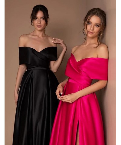 Women's Off The Shoulder Satin Prom Dresses with Slit Long Corset Formal Evening Party Gowns with Pockets Turquoise $37.94 Dr...