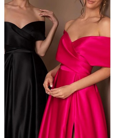 Women's Off The Shoulder Satin Prom Dresses with Slit Long Corset Formal Evening Party Gowns with Pockets Turquoise $37.94 Dr...