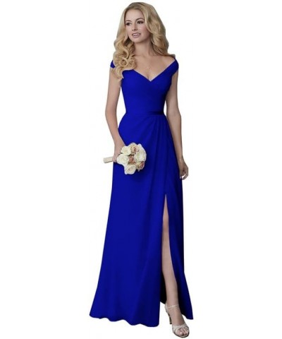 Bridesmaid Dresses Off Shoulder Chiffon - Pleated Formal Evening Dress with Slit Royal Blue $34.64 Dresses