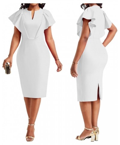 Women Church Dress Work Business Dresses Bodycon Sleeve Round Neck Pencil Dresses D-white $13.60 Dresses