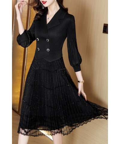 Women's Elegant Floral Lace V-Neck Cocktail Party Swing Midi Dance Dress 25281 Black $24.43 Dresses