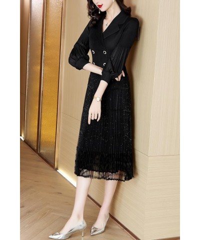 Women's Elegant Floral Lace V-Neck Cocktail Party Swing Midi Dance Dress 25281 Black $24.43 Dresses