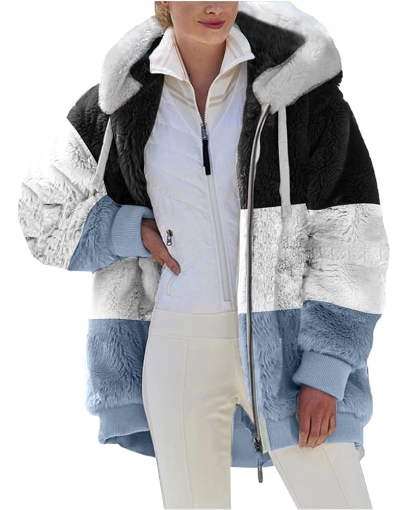 Women Oversized Winter Coat Jacket Zip Up Hooded Coats Shaggy Fleece Open Front Jackets Thick Sherpa Lined Warm Tops Blue 8 $...