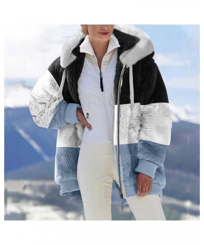 Women Oversized Winter Coat Jacket Zip Up Hooded Coats Shaggy Fleece Open Front Jackets Thick Sherpa Lined Warm Tops Blue 8 $...