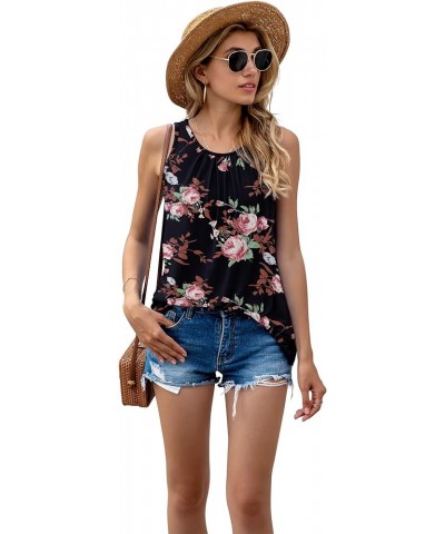 Women's Summer Sleeveless Pleated Back Closure Casual Tank Tops B-04- Fp Rose Black $11.00 Tops