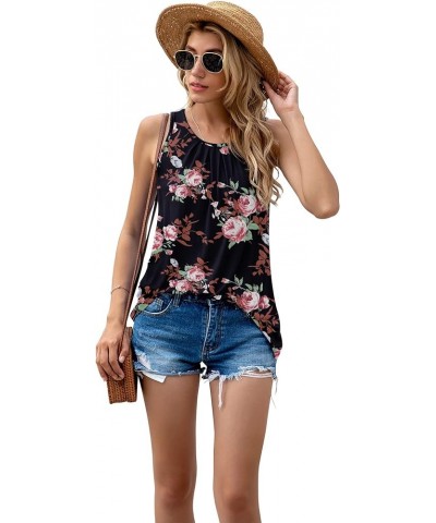 Women's Summer Sleeveless Pleated Back Closure Casual Tank Tops B-04- Fp Rose Black $11.00 Tops