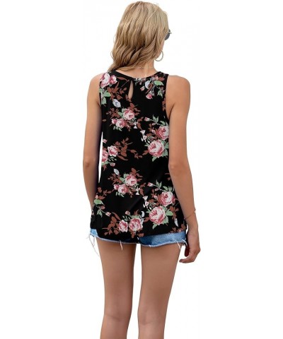 Women's Summer Sleeveless Pleated Back Closure Casual Tank Tops B-04- Fp Rose Black $11.00 Tops