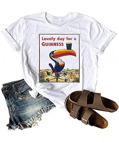 Short Sleeve Casual Tops Lovely Day for A Guinness Shirt Women S Vintage Casual Graphic Blouse Top Tee White White $10.91 T-S...