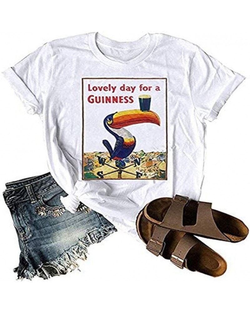 Short Sleeve Casual Tops Lovely Day for A Guinness Shirt Women S Vintage Casual Graphic Blouse Top Tee White White $10.91 T-S...