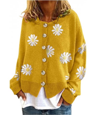 Womens Winter Sweaters Daisy Print Long Sleeve Cardigans Button Down Loose Fit Knitted Casual Cute Trendy Coats 9 Yellow $17....