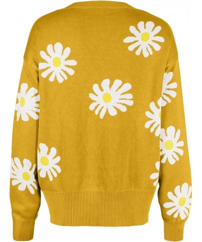 Womens Winter Sweaters Daisy Print Long Sleeve Cardigans Button Down Loose Fit Knitted Casual Cute Trendy Coats 9 Yellow $17....