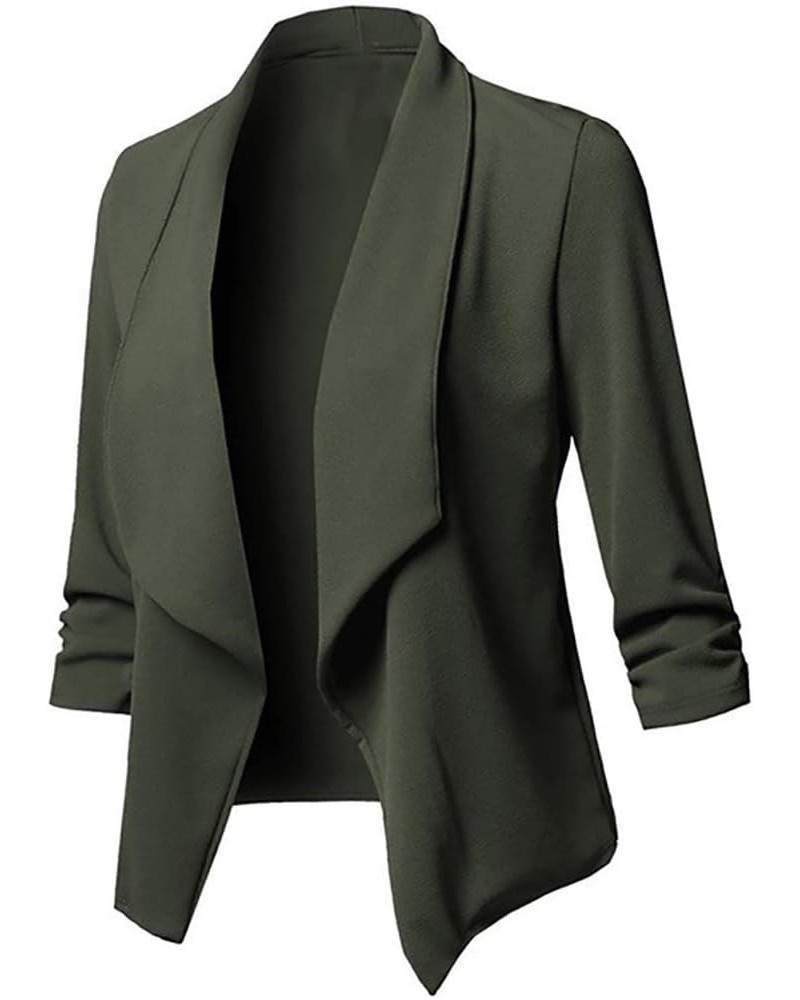 Blazers for Women Business Casual Open Front Cardigan Work Office 3/4 Sleeve Jacket Solid Short Coats Army Green $6.42 Blazers