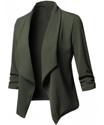 Blazers for Women Business Casual Open Front Cardigan Work Office 3/4 Sleeve Jacket Solid Short Coats Army Green $6.42 Blazers