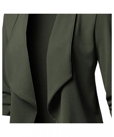 Blazers for Women Business Casual Open Front Cardigan Work Office 3/4 Sleeve Jacket Solid Short Coats Army Green $6.42 Blazers