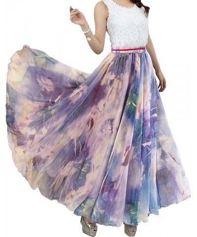 Womens Long Chiffon Bohemian Skirt Gypsy Dress Maxi Boho Beach Skirt Light Purple $12.47 Skirts