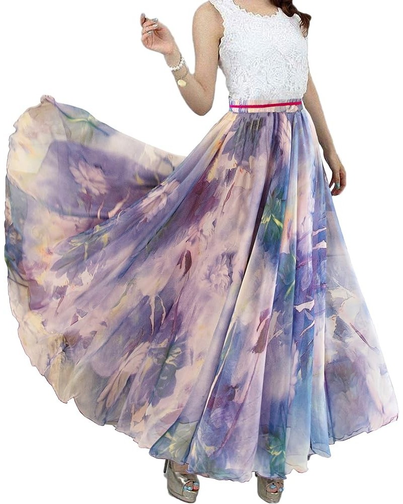 Womens Long Chiffon Bohemian Skirt Gypsy Dress Maxi Boho Beach Skirt Light Purple $12.47 Skirts