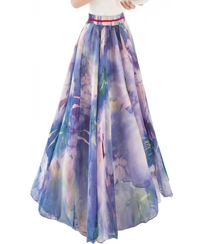 Womens Long Chiffon Bohemian Skirt Gypsy Dress Maxi Boho Beach Skirt Light Purple $12.47 Skirts