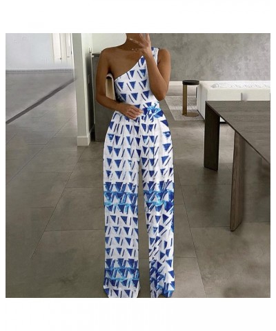 Rompers for Women Summer Casual Sexy One Shoulder Print Loose Fit Fashion Long Jumpsuit Wide Leg Pants Overalls Blue $11.76 O...