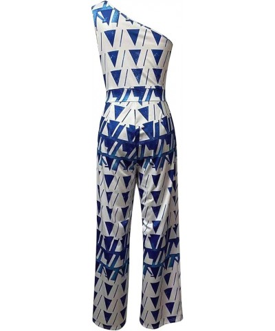 Rompers for Women Summer Casual Sexy One Shoulder Print Loose Fit Fashion Long Jumpsuit Wide Leg Pants Overalls Blue $11.76 O...