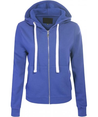 Women's Solid Basic Long Sleeve Zip Up Fleece Jacket Denim Blue $15.39 Jackets