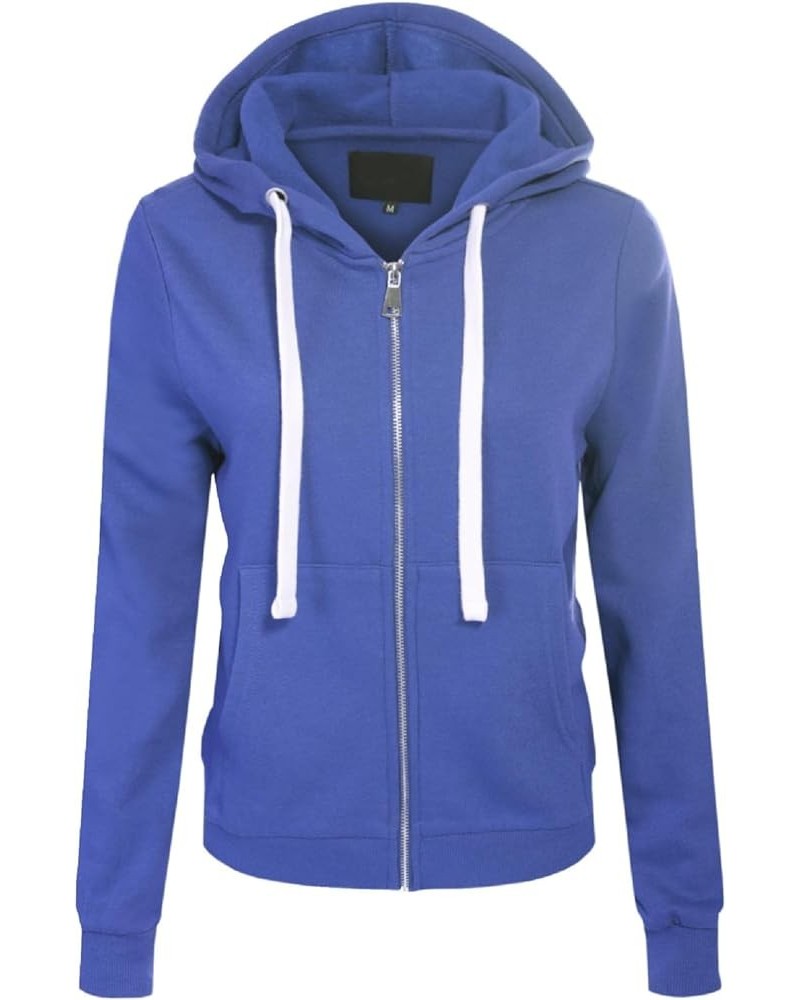 Women's Solid Basic Long Sleeve Zip Up Fleece Jacket Denim Blue $15.39 Jackets