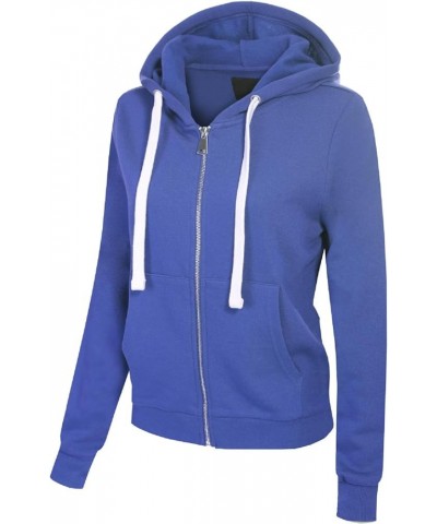 Women's Solid Basic Long Sleeve Zip Up Fleece Jacket Denim Blue $15.39 Jackets