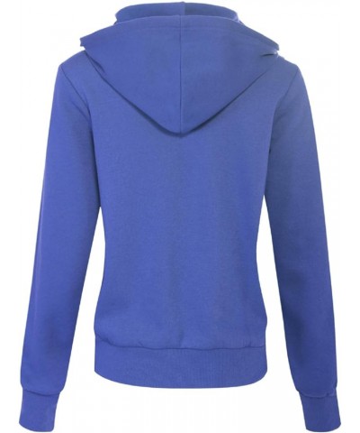 Women's Solid Basic Long Sleeve Zip Up Fleece Jacket Denim Blue $15.39 Jackets