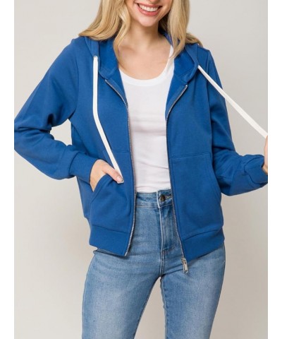 Women's Solid Basic Long Sleeve Zip Up Fleece Jacket Denim Blue $15.39 Jackets