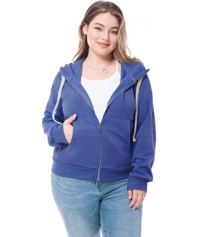 Women's Solid Basic Long Sleeve Zip Up Fleece Jacket Denim Blue $15.39 Jackets